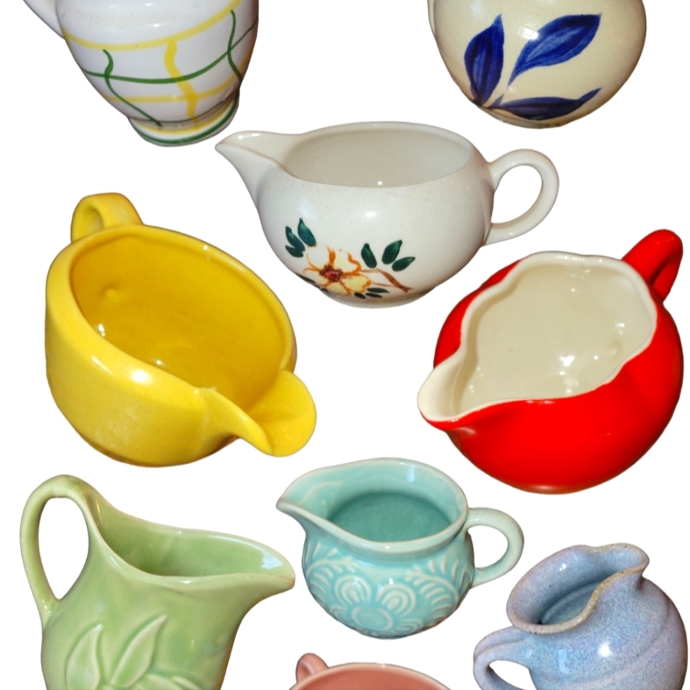 Mismatched Vintage China and Pottery Creamers, Pantry Parade, Cali Vernonware